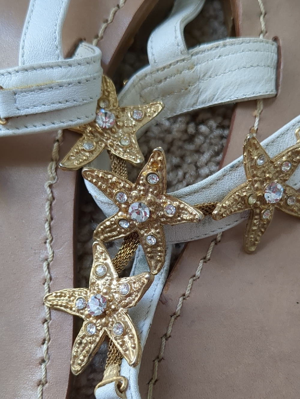 Women’s White Capri Sandal with Gold Starfish Accents - Picture 2 of 4
